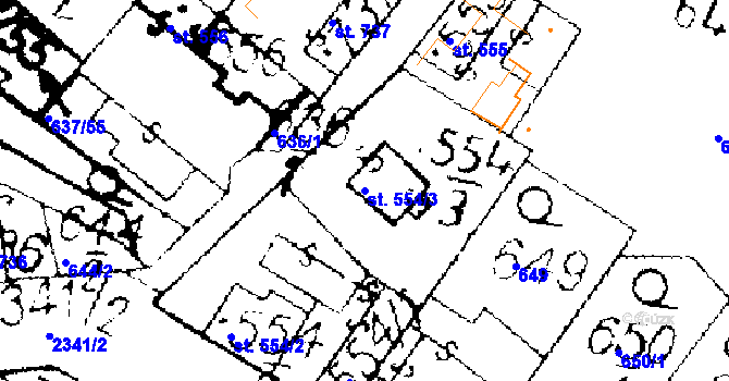 Parcela st. 554/3 v KÚ Podlusky, Katastrální mapa