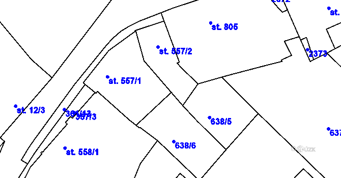 Parcela st. 557/4 v KÚ Podlusky, Katastrální mapa