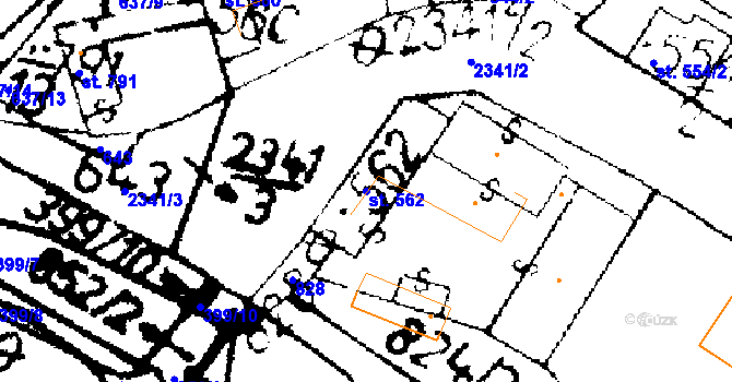 Parcela st. 562 v KÚ Podlusky, Katastrální mapa