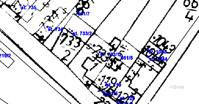 Parcela st. 733/1 v KÚ Podlusky, Katastrální mapa