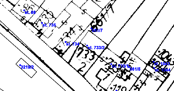 Parcela st. 733/2 v KÚ Podlusky, Katastrální mapa
