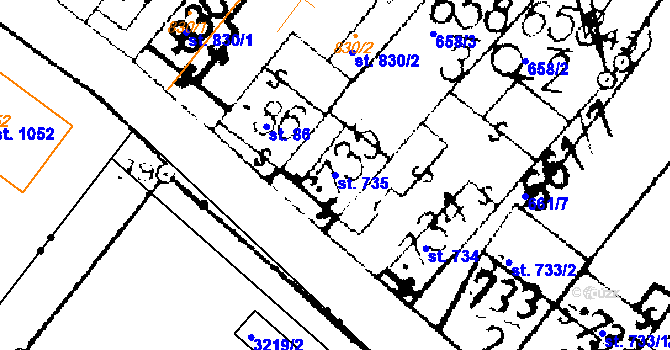 Parcela st. 735 v KÚ Podlusky, Katastrální mapa