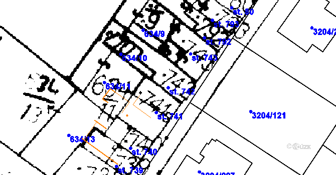 Parcela st. 742 v KÚ Podlusky, Katastrální mapa