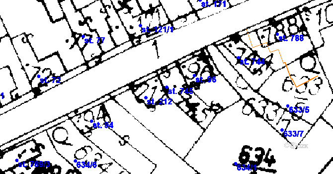Parcela st. 745 v KÚ Podlusky, Katastrální mapa