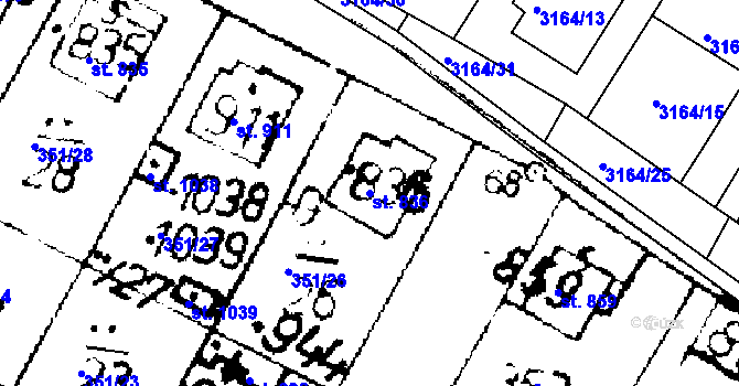 Parcela st. 836 v KÚ Podlusky, Katastrální mapa