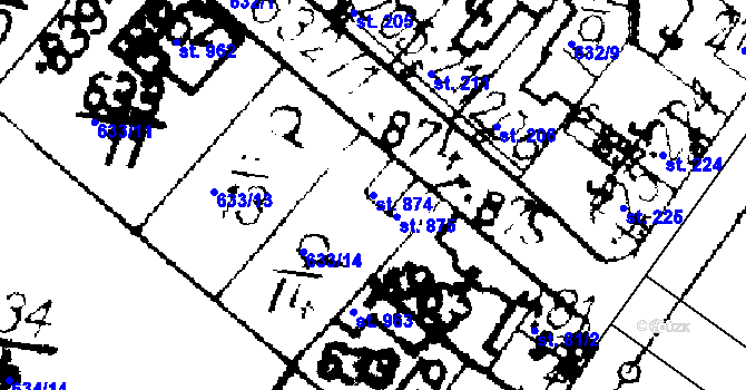 Parcela st. 874 v KÚ Podlusky, Katastrální mapa