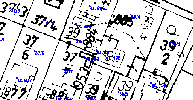 Parcela st. 884 v KÚ Podlusky, Katastrální mapa