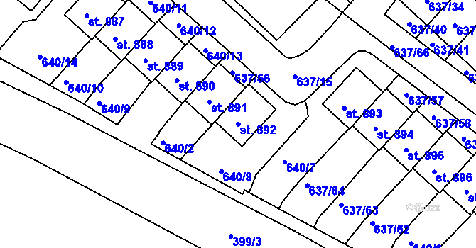 Parcela st. 892 v KÚ Podlusky, Katastrální mapa
