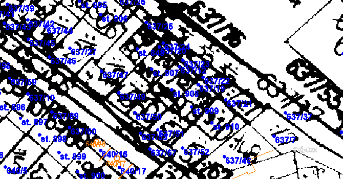 Parcela st. 908 v KÚ Podlusky, Katastrální mapa