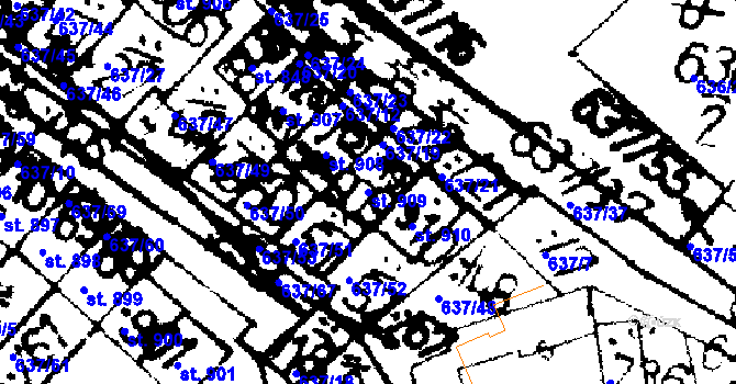 Parcela st. 909 v KÚ Podlusky, Katastrální mapa