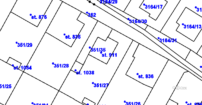 Parcela st. 911 v KÚ Podlusky, Katastrální mapa