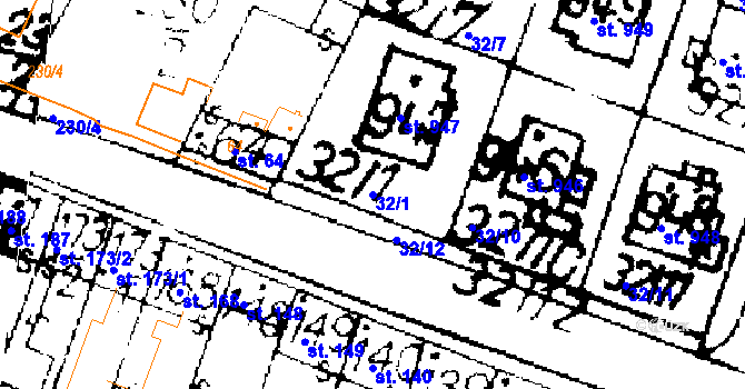 Parcela st. 32/1 v KÚ Podlusky, Katastrální mapa