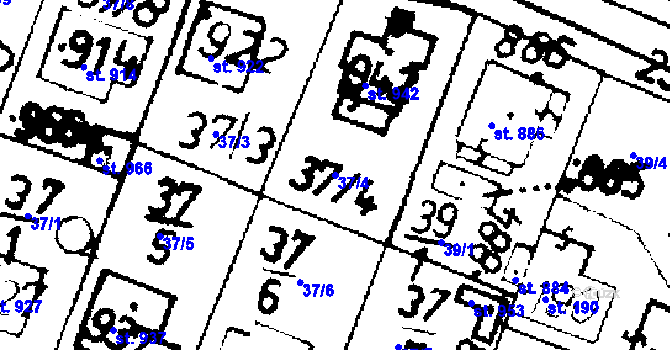 Parcela st. 37/4 v KÚ Podlusky, Katastrální mapa