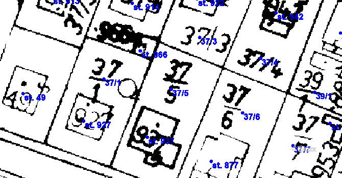 Parcela st. 37/5 v KÚ Podlusky, Katastrální mapa