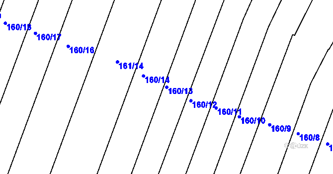 Parcela st. 160/13 v KÚ Podlusky, Katastrální mapa