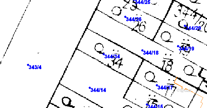 Parcela st. 344/34 v KÚ Podlusky, Katastrální mapa
