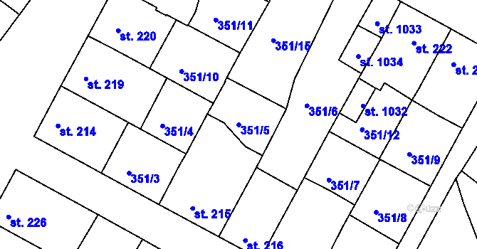 Parcela st. 351/5 v KÚ Podlusky, Katastrální mapa