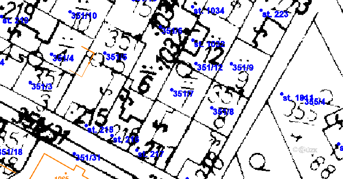 Parcela st. 351/7 v KÚ Podlusky, Katastrální mapa