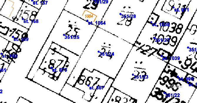 Parcela st. 351/24 v KÚ Podlusky, Katastrální mapa