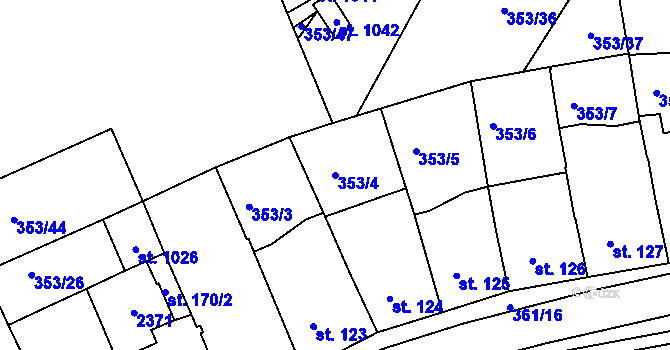 Parcela st. 353/4 v KÚ Podlusky, Katastrální mapa