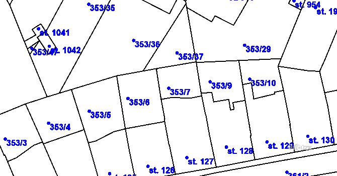 Parcela st. 353/7 v KÚ Podlusky, Katastrální mapa