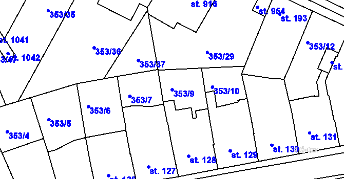 Parcela st. 353/9 v KÚ Podlusky, Katastrální mapa