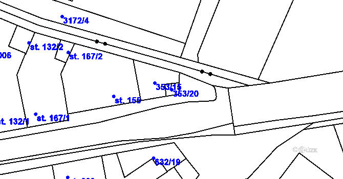 Parcela st. 353/20 v KÚ Podlusky, Katastrální mapa