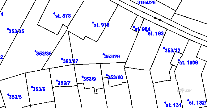 Parcela st. 353/29 v KÚ Podlusky, Katastrální mapa