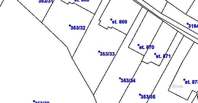 Parcela st. 353/33 v KÚ Podlusky, Katastrální mapa