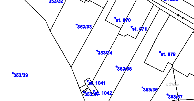 Parcela st. 353/34 v KÚ Podlusky, Katastrální mapa