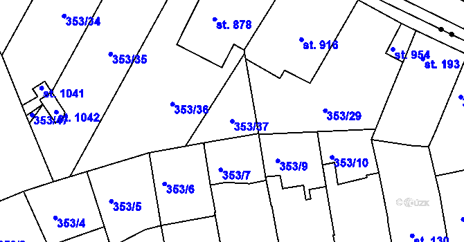 Parcela st. 353/37 v KÚ Podlusky, Katastrální mapa