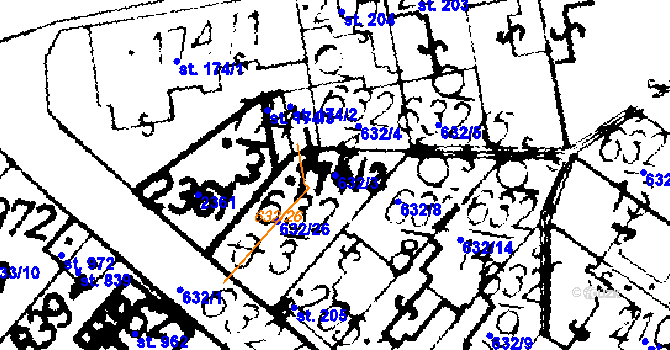 Parcela st. 632/3 v KÚ Podlusky, Katastrální mapa