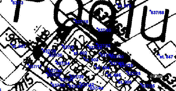 Parcela st. 637/33 v KÚ Podlusky, Katastrální mapa