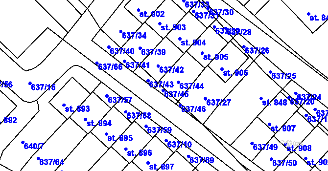 Parcela st. 637/45 v KÚ Podlusky, Katastrální mapa