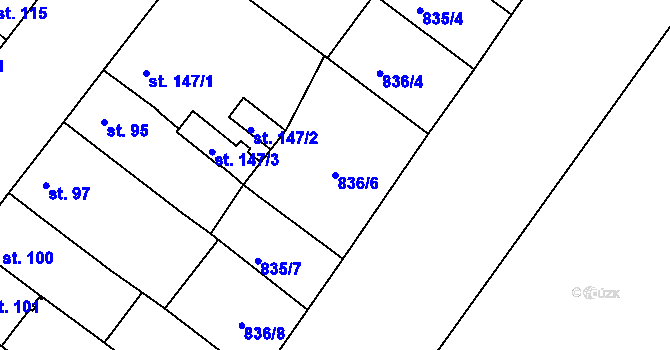 Parcela st. 836/6 v KÚ Podlusky, Katastrální mapa