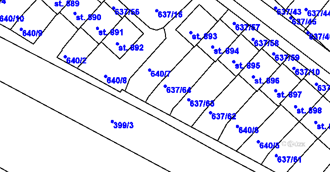 Parcela st. 637/64 v KÚ Podlusky, Katastrální mapa