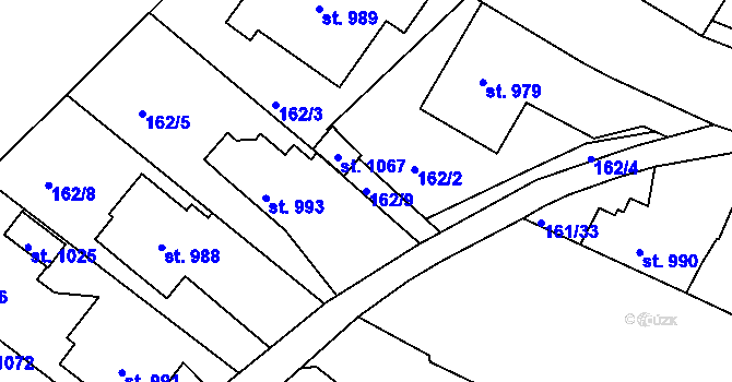 Parcela st. 162/9 v KÚ Podlusky, Katastrální mapa