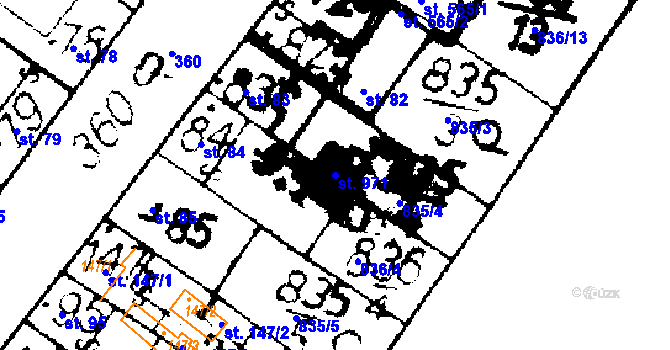 Parcela st. 971 v KÚ Podlusky, Katastrální mapa