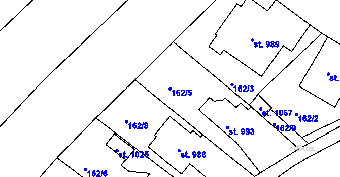Parcela st. 162/5 v KÚ Podlusky, Katastrální mapa