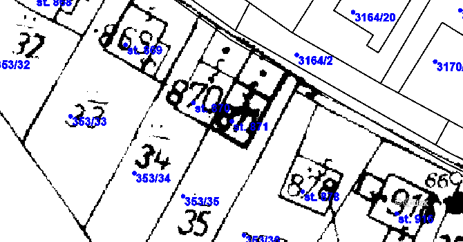 Parcela st. 871 v KÚ Podlusky, Katastrální mapa
