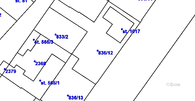 Parcela st. 836/12 v KÚ Podlusky, Katastrální mapa