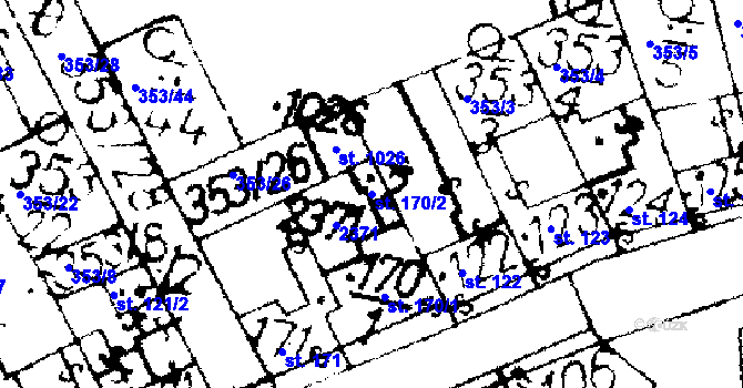 Parcela st. 170/2 v KÚ Podlusky, Katastrální mapa