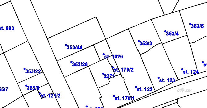 Parcela st. 1026 v KÚ Podlusky, Katastrální mapa