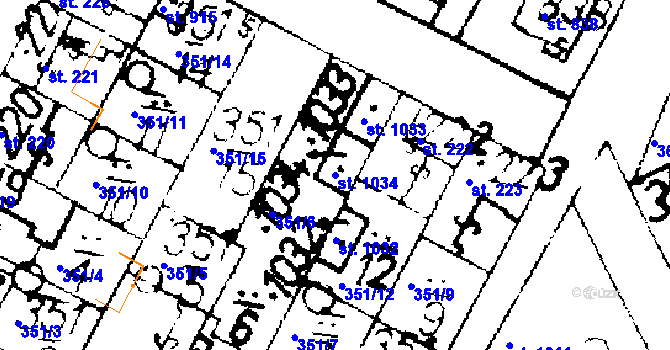 Parcela st. 1034 v KÚ Podlusky, Katastrální mapa