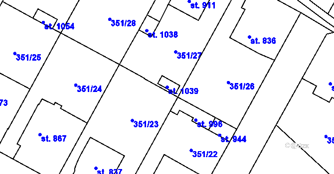 Parcela st. 1039 v KÚ Podlusky, Katastrální mapa