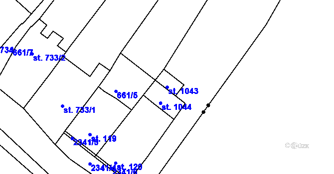 Parcela st. 1043 v KÚ Podlusky, Katastrální mapa