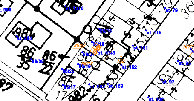 Parcela st. 1049 v KÚ Podlusky, Katastrální mapa