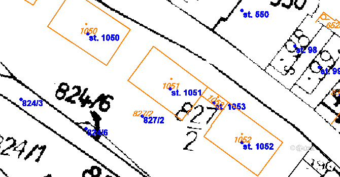 Parcela st. 1051 v KÚ Podlusky, Katastrální mapa