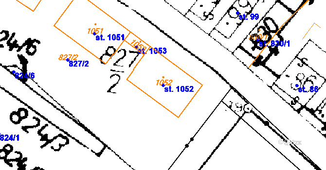 Parcela st. 1052 v KÚ Podlusky, Katastrální mapa