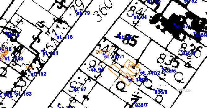 Parcela st. 147/1 v KÚ Podlusky, Katastrální mapa